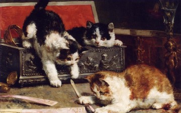 gatitos con caja Alfred Brunel de Neuville Pinturas al óleo
